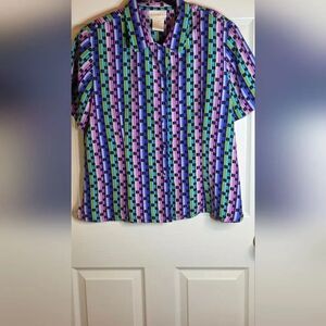 Vtg Christie&Jill 14 80-90th Mltclrd Stripted  Shrtslvel ButtonsUp Women's Shirt